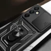Páncélos hibrid páncél kameravédős és fém gyűrűs Samsung Galaxy S24 FE fekete tok thumbnail