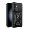 Páncélos hibrid páncél kameravédős és fém gyűrűs Samsung Galaxy S24 FE fekete tok thumbnail