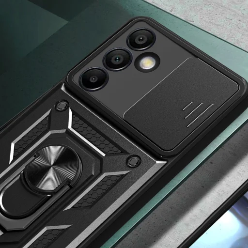 Páncélos hibrid páncél kameravédős és fém gyűrűs Samsung Galaxy S24 FE fekete tok - 4