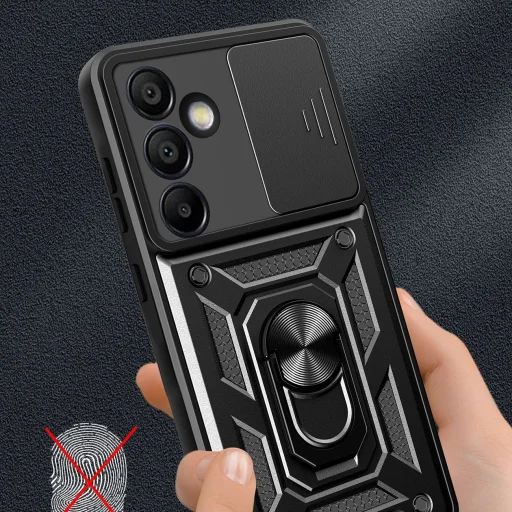 Páncélos hibrid páncél kameravédős és fém gyűrűs Samsung Galaxy S24 FE fekete tok - 5