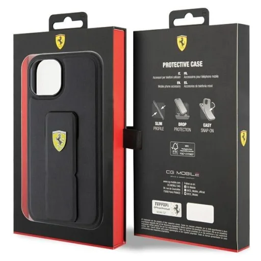 Ferrari Grip Stand Metal Logo tok iPhone 15 - fekete - 8