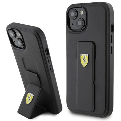 Ferrari Grip Stand Metal Logo tok iPhone 15 - fekete - 1