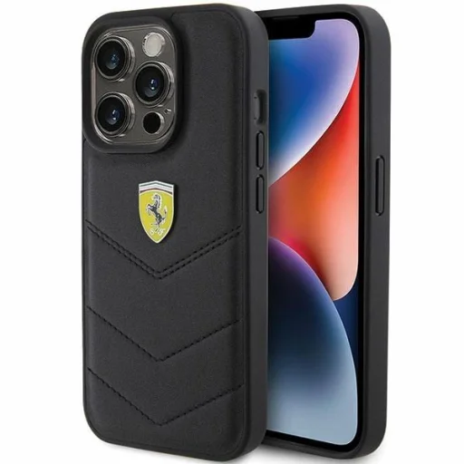 Ferrari Steppelt Fém Logó tok iPhone 15 Pro - fekete - 1