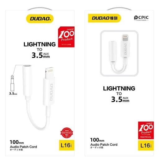 Dudao hang átalakító fejhallgató adapter Lightning csatlakozóról 3,5 mm-es mini jack csatlakozóra fehér (L16i fehér) - 5