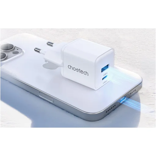 Töltő iPhone 16-hoz Choetech PD30W Két portos 1C1A (Fehér) - 3