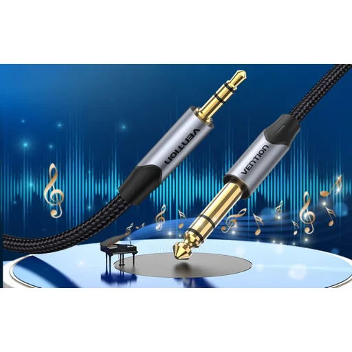 Vention BAUHJ 3.5mm TRS Jack - 6.35mm Jack Audio Kábel, 5m, Szürke - 7