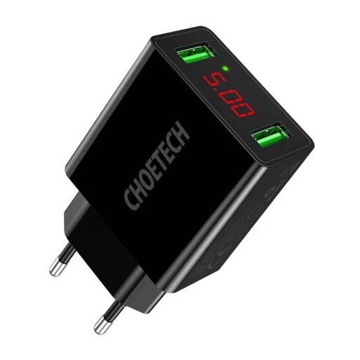 Choetech 2USB-A Portos Fali Töltő C0028 Digitális Kijelzővel - 2
