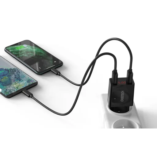 Choetech 2USB-A Portos Fali Töltő C0028 Digitális Kijelzővel - 4
