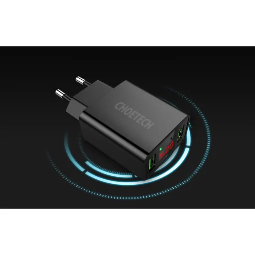 Choetech 2USB-A Portos Fali Töltő C0028 Digitális Kijelzővel - 6