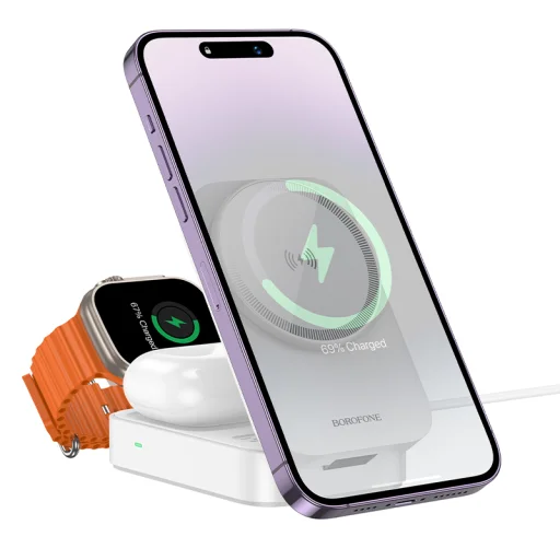 Borofone vezeték nélküli Magsafe töltő BQ38 Sharp 3 az 1-ben 15W fehér - 1