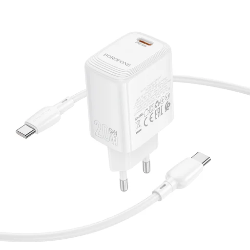 Borofone fali töltő BN26 Fuente - Type C - PD 20W Type C to Type C kábellel fehér - 3