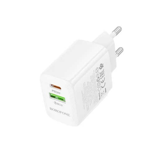 Borofone fali töltő BN29 Fuente - USB + Type C - QC 3.0 PD 30W fehér - 2