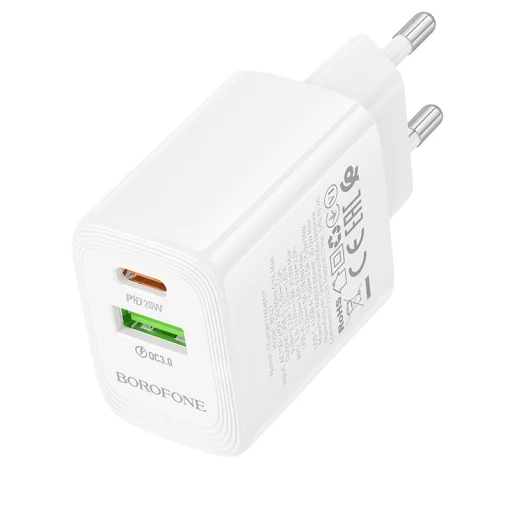 Borofone fali töltő BN27 Fuente - USB + Type C - QC 3.0 PD 20W fehér - 4