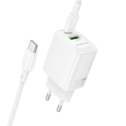 Borofone Fali töltő BN27 Fuente - USB + Type C - QC 3.0 PD 20W Type C to Type C kábellel fehér - 2