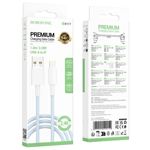 Borofone kábel BX117 Source - USB-Lighting - 2,4A 1 méter kék - 4
