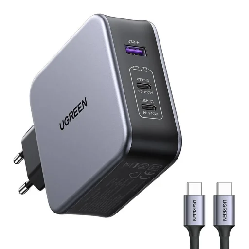 Ugreen Nexode 140W C289, GaN, 2x USB-C, USB hálózati töltő (fekete) + USB-C 2m kábel - 1