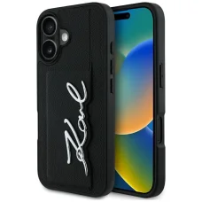  iPHONE 16 fekete KARL LAGERFELD tok (Grained PU Cardslot Metal Signature) KLHCP16SPGPVKSK