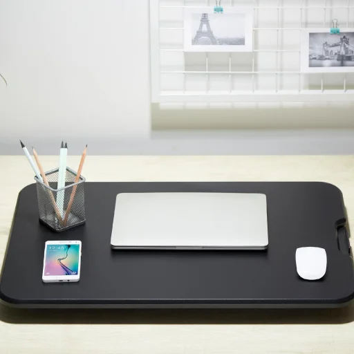 Home SST 01 ülő-álló asztali munkahely, minőségi MDF alapanyag, nagy szilárdságú acélváz, 5 magasságbeállítás, benyomható fogantyú, 67x47cm - 6