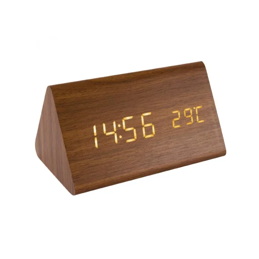 Home OC 05 digitális LED ébresztőóra, valódi faburkolat, tapsra aktiválható kijelző, dátum és hőmérséklet kijelzés, elemes vagy hálózati tápellátás - 1