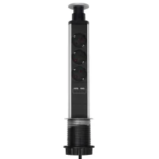 Home NVE 3/USB süllyesztett elosztó USB töltőaljzatokkal, 1,4 m, 3 földelt aljzat gyermekvédelemmel, asztalba, munkalapba építhető, süllyeszthető, max. 3680 W