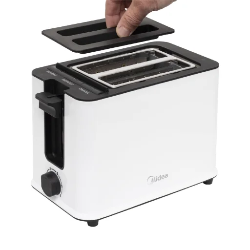 Midea MT-RP2L09W kenyérpirító, max. 950 W, 6-fokozatú időzítés, visszajelző fények, vezetéktároló, fehér-fekete - 2