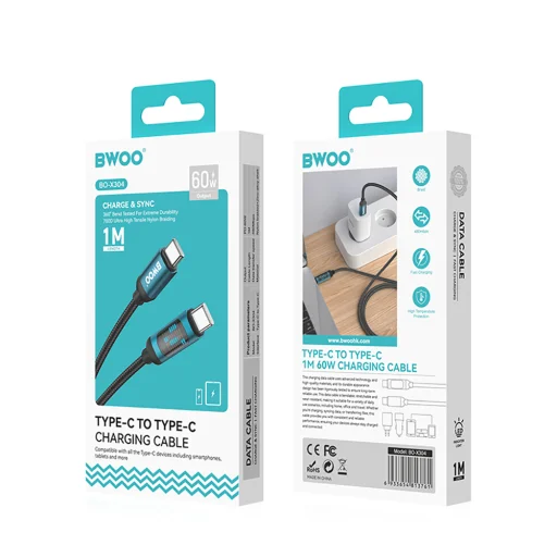 BWOO 60W Fonott USB-C - USB-C kábel, animációs fénnyel 1m - 4