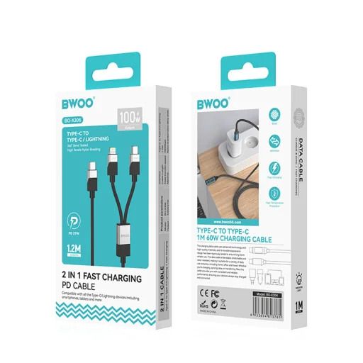 BWOO Brained 100W/27W 2 az 1-ben USB-C - USB-C és Lightning kábel - 4