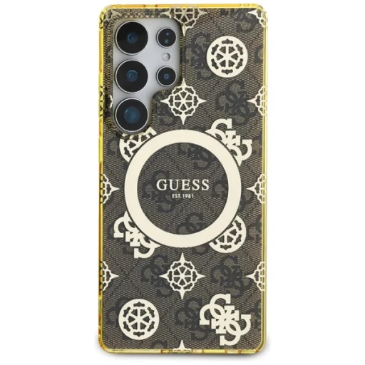 Guess 4G Hátlap Aranyozott Peónia Mintás MagSafe Tok Samsung Galaxy S25 Ultra Barna Tok - 3