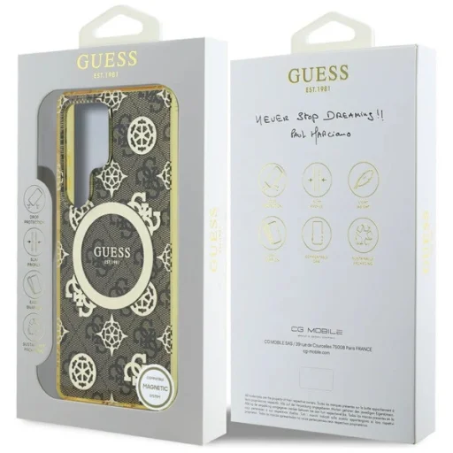 Guess 4G Hátlap Aranyozott Peónia Mintás MagSafe Tok Samsung Galaxy S25 Ultra Barna Tok - 4