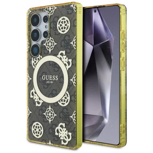 Guess 4G Hátlap Aranyozott Peónia Mintás MagSafe Tok Samsung Galaxy S25 Ultra Barna Tok - 1