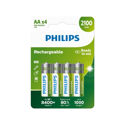 PHILIPS Újratölthető akkumulátor AA NiMH 2100mAh 4 darabos készlet - 1