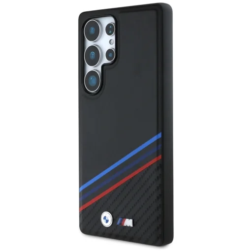 Eredeti BMW bőr trikolor csíkos tok MagSafe Samsung Galaxy S25 Ultra fekete tok - 2