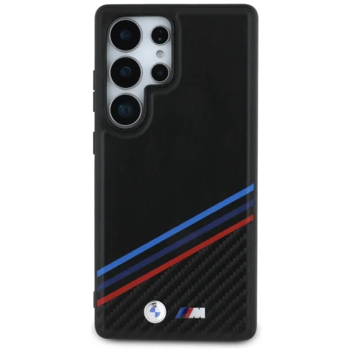 Eredeti BMW bőr trikolor csíkos tok MagSafe Samsung Galaxy S25 Ultra fekete tok - 3