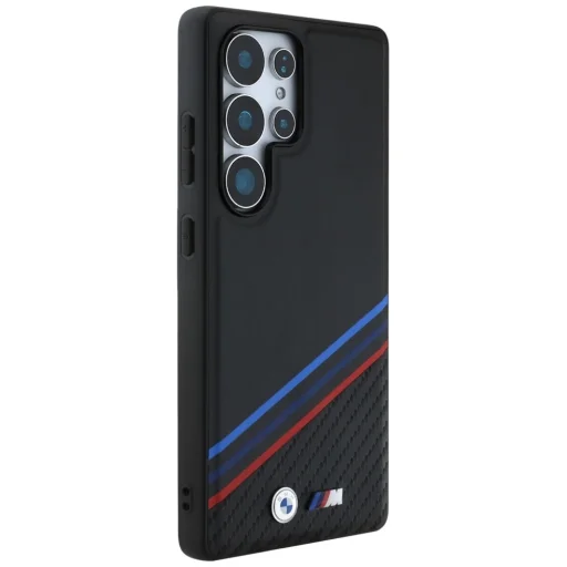 Eredeti BMW bőr trikolor csíkos tok MagSafe Samsung Galaxy S25 Ultra fekete tok - 4