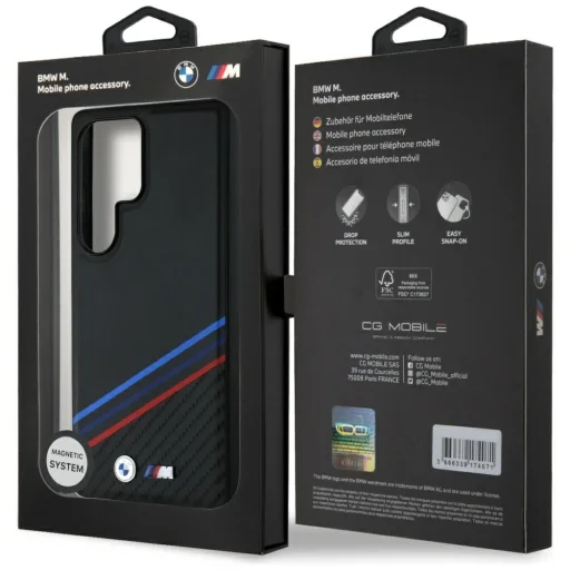 Eredeti BMW bőr trikolor csíkos tok MagSafe Samsung Galaxy S25 Ultra fekete tok - 8