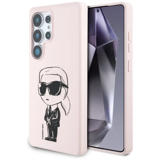 Eredeti Pouch KARL LAGERFELD Szilikon Graffiti Ikonik Nyomtatott Logó MagSafe Samsung Galaxy S25 Ultra pink tok - 1