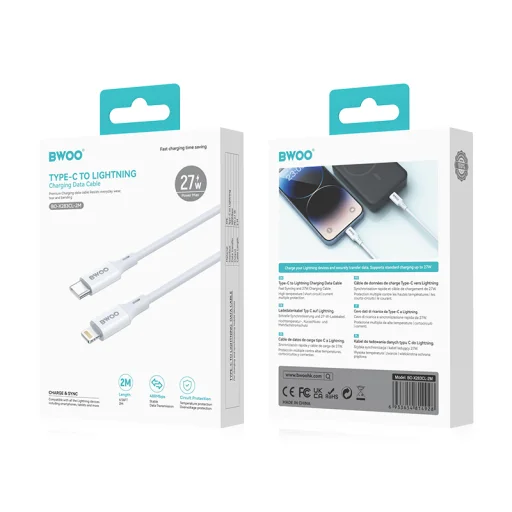 BWOO 27W USB-C – Lightning kábel, ABS ház + TPE bevonat, 2M - 4