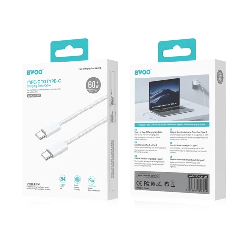 BWOO Szövött 60W USB-C to USB-C kábel, 2 m - 5