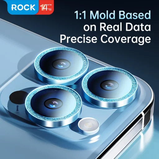 Rock edzett üveg Shiny Series Kamera lencse védőfólia iPhone 15/15 Plus-ra (2 darab lencse) fekete üvegfólia - 3