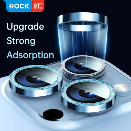 Rock edzett üveg Shiny Series Kamera lencse védőfólia iPhone 15/15 Plus-ra (2 darab lencse) fekete üvegfólia - 4