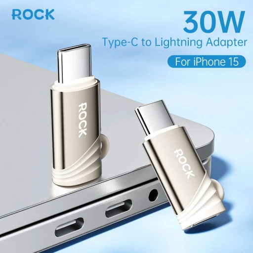 Rock Adapter L12 - Type C (női) to Lightning (férfi) - PD 30W titán - 4