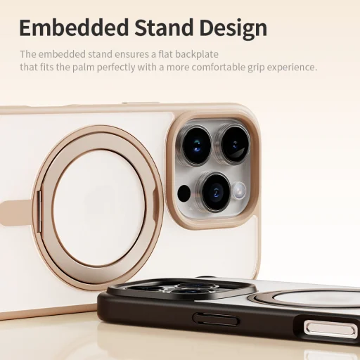 Rock Rotating Stand Soft Touch Series mágneses tok iPhone 16 Pro arany - 2