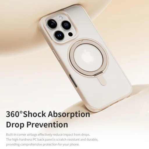 Rock Rotating Stand Soft Touch Series mágneses tok iPhone 16 Pro arany - 12