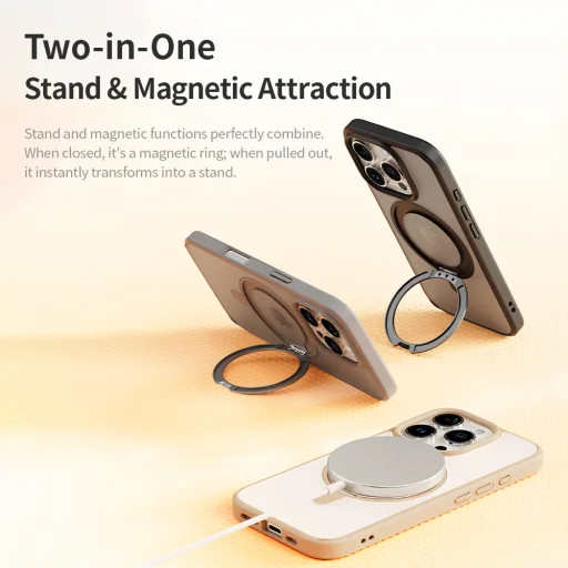 Rock Rotating Stand Soft Touch Series mágneses tok iPhone 16 Pro arany - 3