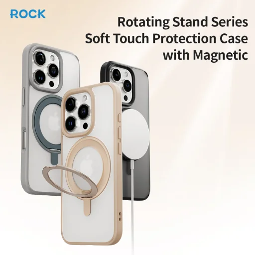 Rock Rotating Stand Soft Touch Series mágneses tok iPhone 16 Pro arany - 5