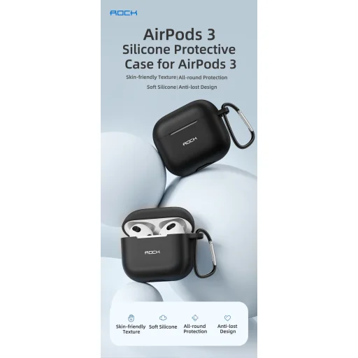 Rock szilikontok AirPods 3-hoz karabinerrel fekete - 2