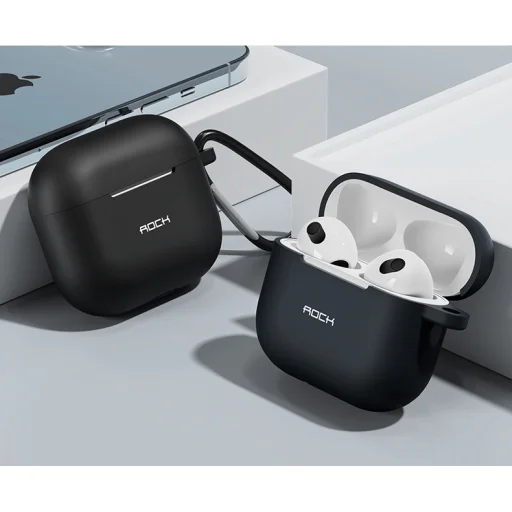 Rock szilikontok AirPods 3-hoz karabinerrel fekete - 11