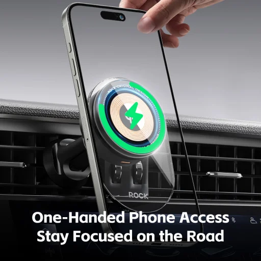 Rock mágneses autós tartó W36 Qi2 indukciós légkimeneti fekete, - 5