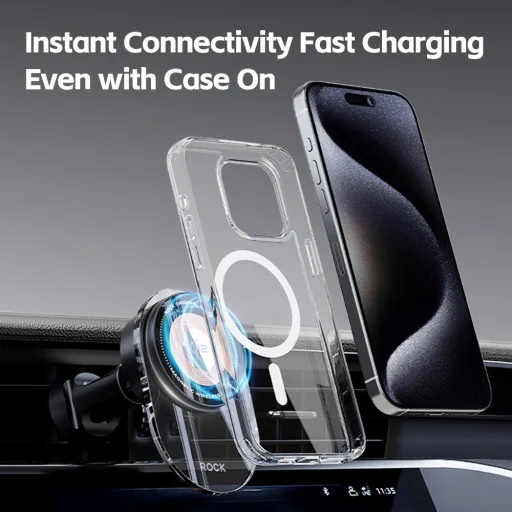 Rock mágneses autós tartó W36 Qi2 indukciós légkimeneti fekete, - 7