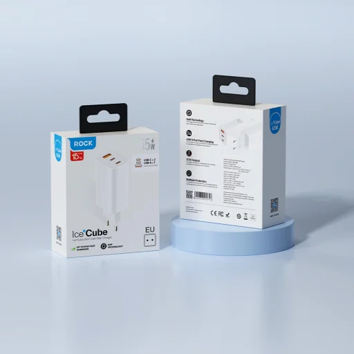 Rock Wall töltő Ice2Cube GaN - USB + 2xType C - PD 65W 3A fehér, - 11